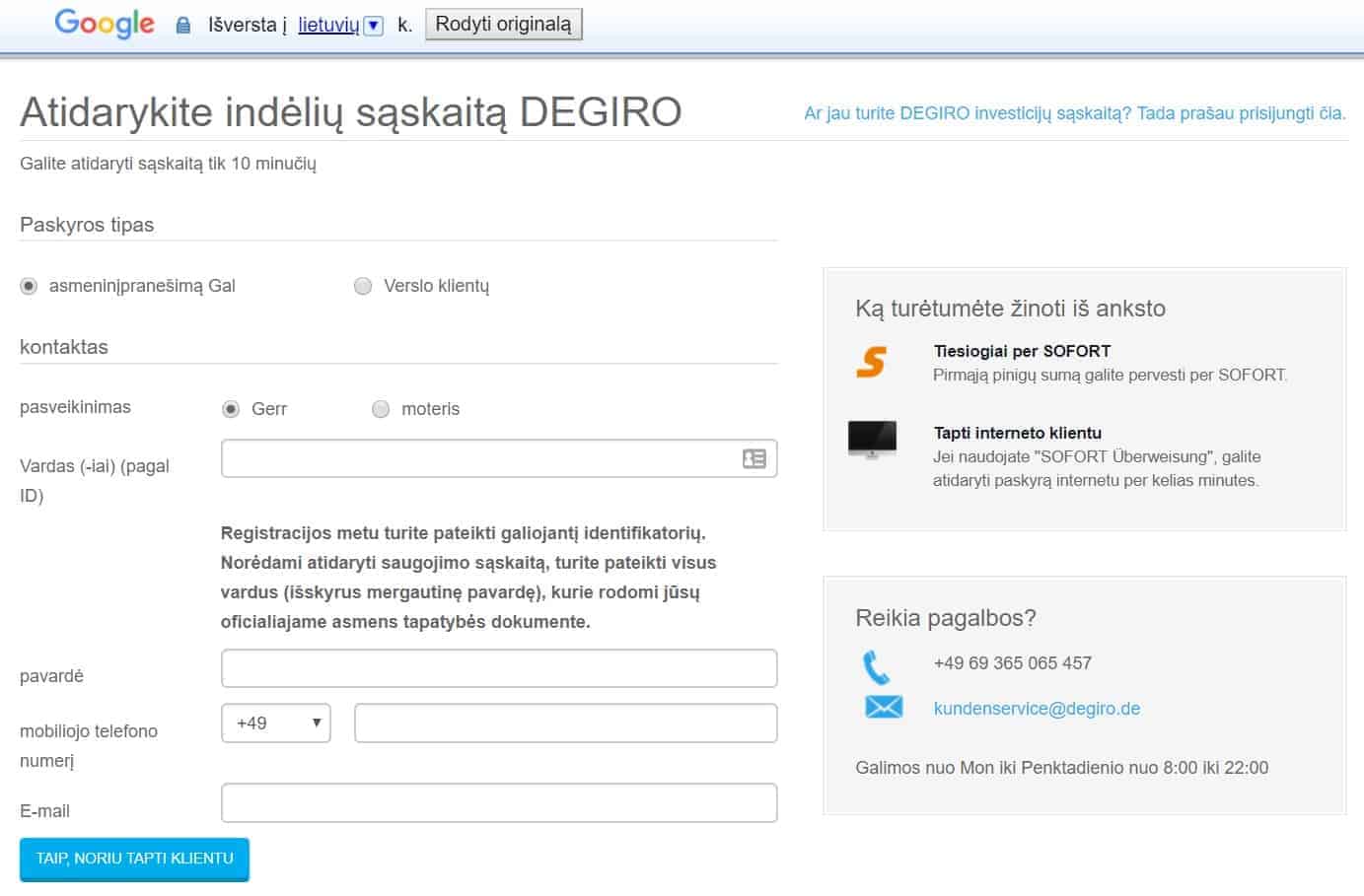 Degiro brokeris google translate